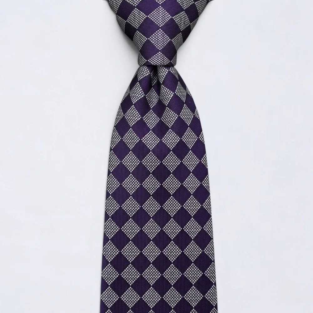 Jos A Bank Necktie Adult Purple Diamond Checkerboard Signature 100% Silk